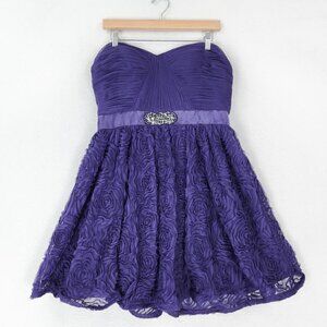 Adrianna Papell Dress Womens 14 Purple Rosette Strapless Pleated Evening Prom